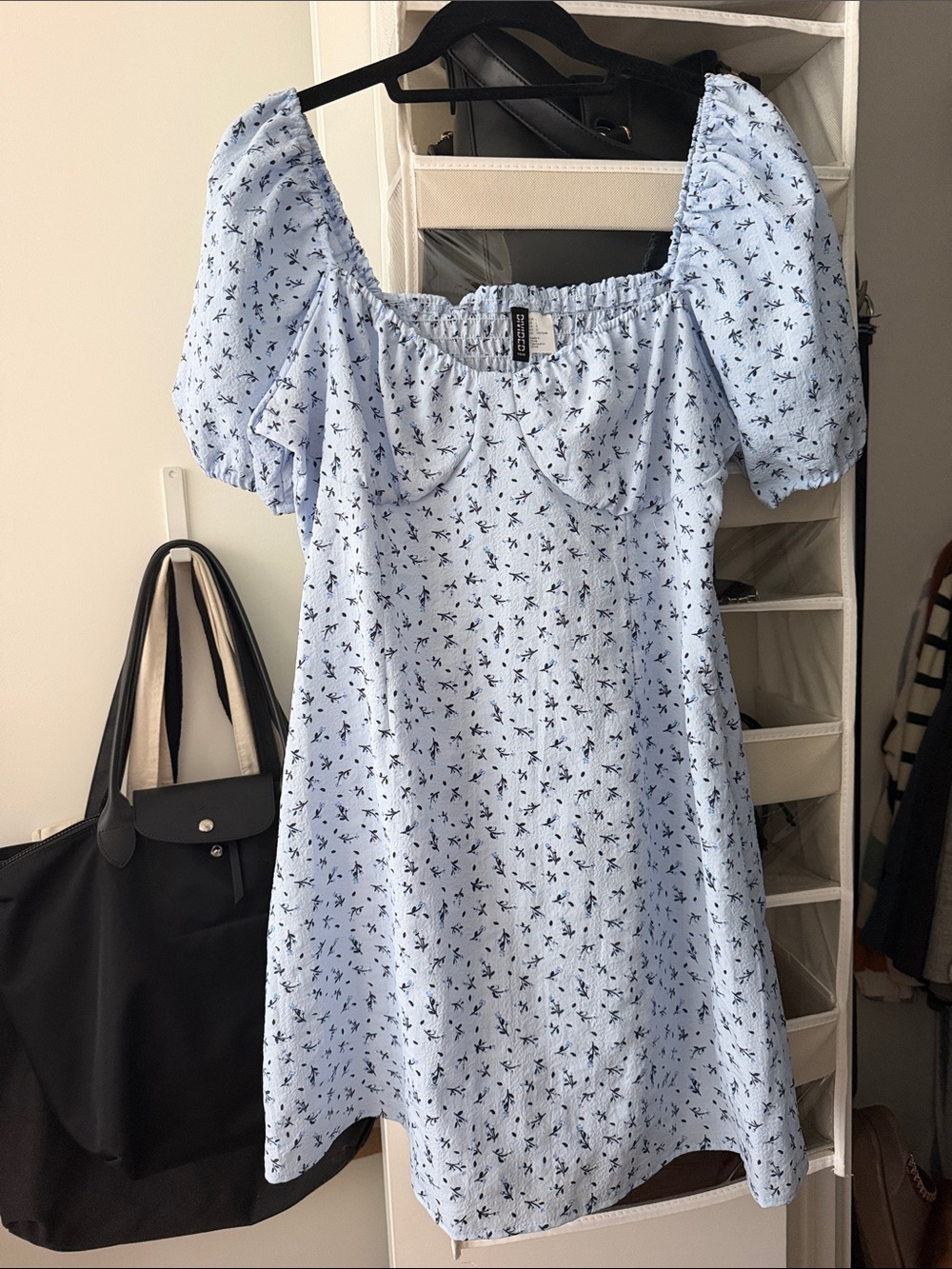 H&M Light Blue Mini Dress with Navy Floral Print